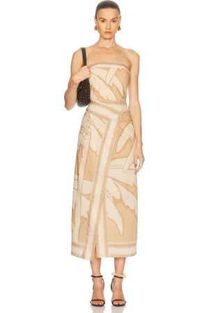 JOHANNA ORTIZ Pontoon Afternoon Ankle Dress in Salty Palms Sand & Ecru - Beige. Size 0 (also in 2, 4, 8).
