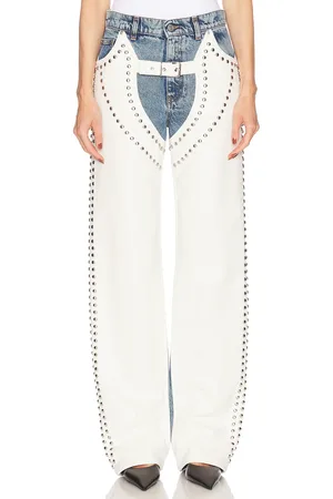 Stella McCartney Altermat Denim Studded Straight Leg in - White,Blue. Size 27 (also in 28, 29, 30).