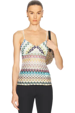 Missoni Striped Sleeveless Top in Multi Blue Brown & Yellow - Blue,Pink. Size 40 (also in ).
