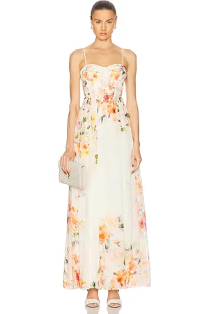 HEMANT AND NANDITA Saba Corseted Long Dress in - Cream,Peach. Size L (also in M, S, XL, XS).