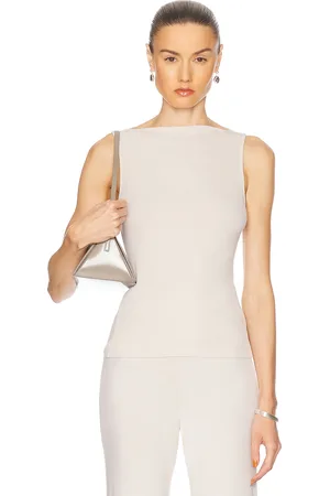 ENZA COSTA Silk Knit Sleeveless Boatneck Top in - Cream. Size L (also in M, S, XS).