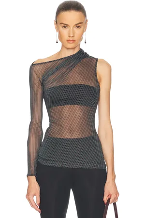 Courrèges One Shoulder Striped Mesh Top in - Black. Size 34 (also in 36, 38, 40, 42).