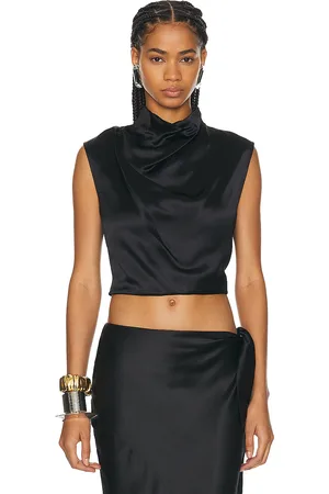 Saint Laurent Satin Halter Tank Top in - Black. Size 36 (also in ).