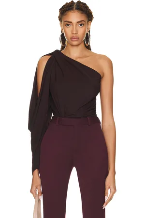 Saint Laurent Jersey One Shoulder Bodysuit in - Burgundy. Size 40 (also in ).