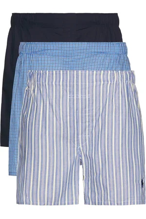 Ralph Lauren Classic Fit Cotton Boxer 3 Pack in Rimini Stripe Muller Plaid & Cruise Navy - Blue. Size M (also in S, XL/1X).