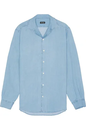 Ermenegildo Zegna Cotton And Linen Denim Shirt in - Blue. Size M (also in XL/1X).