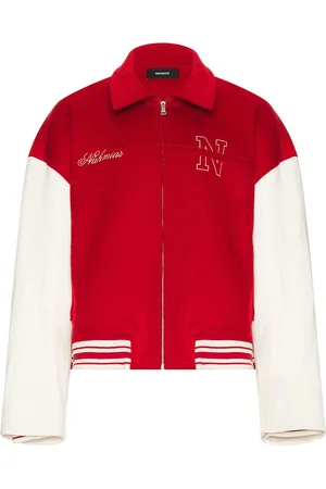 Nahmias Varsity Oversized Bomber in - Red. Size L (also in M, XL/1X).