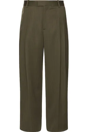 Bottega Veneta Subtle Wool Chevron Two Pleats Straight Trousers in - Olive. Size 48 (also in 52).