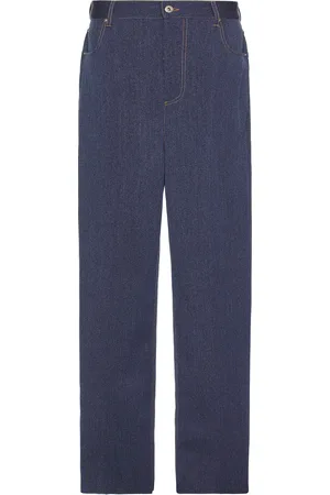 Bottega Veneta Melange Wool Cotton Drill Straight Trousers in - Blue. Size 48 (also in 50, 52).