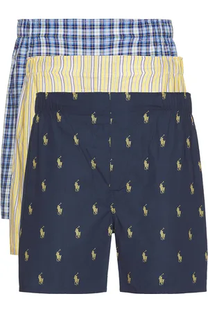 Ralph Lauren Classic Fit Cotton Boxer 3 Pack in Rustic Navy Summer Stripe & Sag Harbor Plaid - Blue. Size M (also in S, XL/1X).