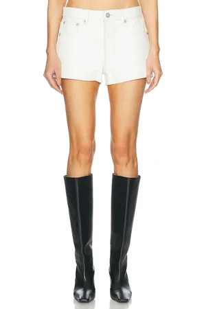 R13 5-Pocket Leather Short in - White. Size 24 (also in 25, 26, 27, 28, 29).
