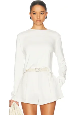 Helsa The Rib Long Sleeve Tee in - White. Size L (also in M, S, XL, XS, XXS).