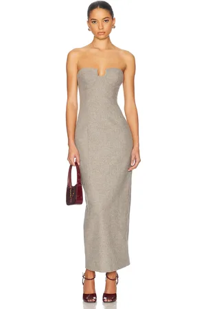 Helsa The Tweed Marilyn Dress in - Taupe. Size L (also in M, S, XL, XS, XXS).