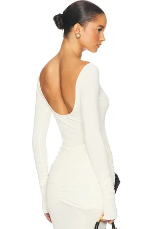 Helsa Matte Jersey Long Sleeve Top in - Cream. Size M (also in S, XS, XXS).