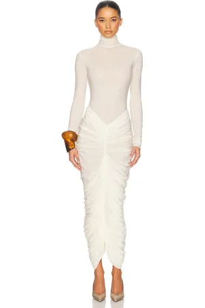 Helsa The Super Sheer Ruched Dress in - Ivory. Size L (also in M, S, XL, XS, XXS).