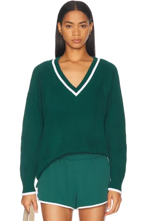Varley Ray Diamond V-neck Knit Sweater in - Dark Green. Size L (also in S, XS).