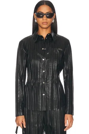 Helmut Lang Pleated Leather Button Up Top in - . Size L (also in M, S, XS).