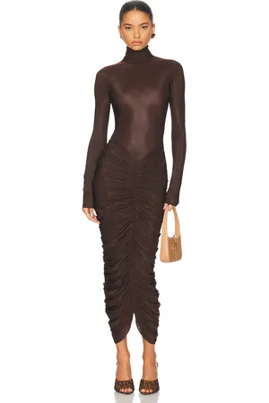 Helsa The Super Sheer Ruched Dress in - Brown. Size L (also in M, S, XL, XS, XXS).