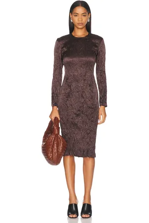 Bottega Veneta Long Sleeve Midi Dress in - Brown. Size 34 (also in 36, 38, 40).