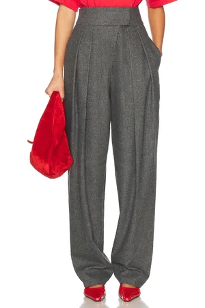 Helsa The Tweed High Waisted Pleated Trouser in - Charcoal. Size XL (also in XXS).