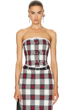 Alessandra Rich Checked Bustier Top in - Ivory,Red. Size 38 (also in ).
