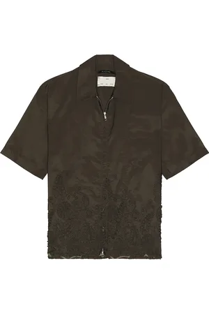 SONG FOR THE MUTE Zip Up Box Shirt in - Dark Green. Size 46 (also in 48, 52).