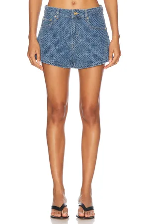 Ganni Fluffy Denim Short in - Blue. Size 24 (also in 25, 27, 28).