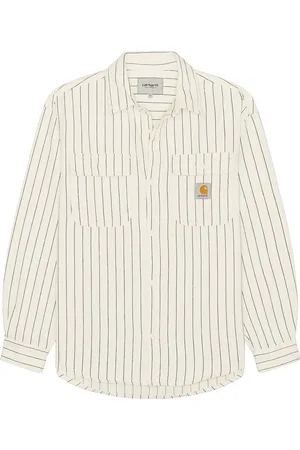 Carhartt Hendry Shirt Jacket in Rinsed Seaton Stripe Wax & Dark Navy - White. Size L (also in M, XL/1X).