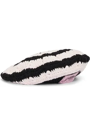 Ganni Cotton Crochet Beret in - Blush,Black. Size all.