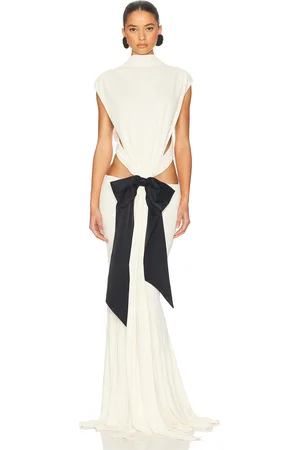 Helsa The Constantina Jersey Dress With Bow in - Cream. Size L (also in M).