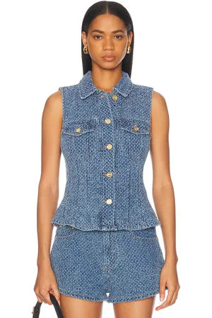 Ganni Fluffy Denim Fitted Top in - Blue. Size 32 (also in 34, 36, 40).