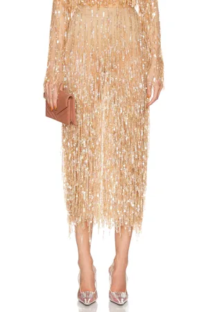 LAPOINTE Fringe Sequin Pencil Skirt in - Metallic Neutral. Size 2 (also in 4).