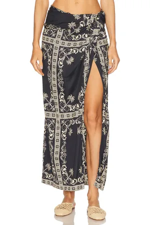JOHANNA ORTIZ Dream Tiles Ankle Skirt in Tropicalismo Andaluz Ecru & Black - Black. Size 0 (also in 2, 6).