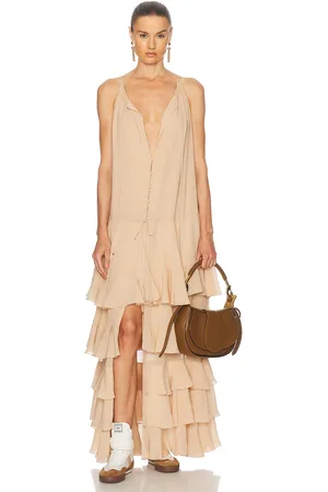 Chloé Flowy Tiered Dress in - Beige. Size 36 (also in 38).