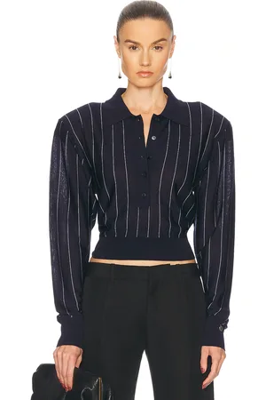 Stella McCartney Pinstripe Light Knit Polo Top in - Navy. Size L (also in XS).