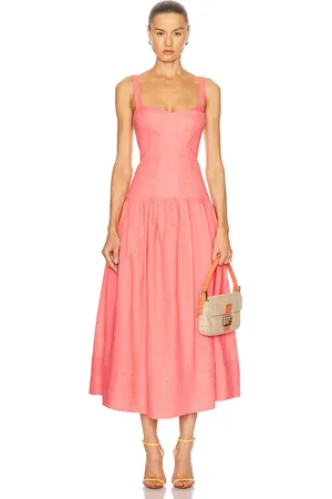 Nicholas Makenna Drop Waist Corset Midi Dress in - Coral. Size 8 (also in ).