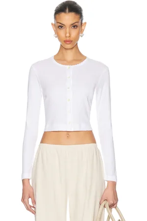 Leset Pointelle Crop Cardigan in - . Size L (also in M, XL, XS).