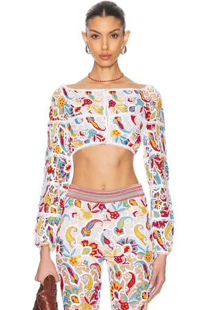 Etro Long Sleeve Cropped Top in - White,Orange. Size 36 (also in 38).