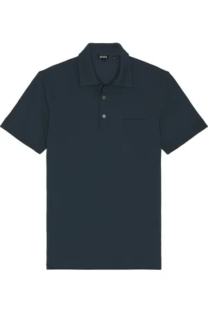 Ermenegildo Zegna Pure Cotton Piquet Polo in - Blue. Size 46 (also in 48, 50, 52).