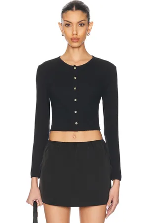 Leset Pointelle Crop Cardigan in - . Size L (also in M, S, XS).