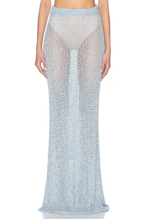 AREA Sequin Crochet Maxi Skirt in - Baby Blue. Size L (also in M, S).