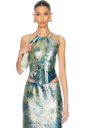 PRISCAVera Sequin Halter Top in - Metallic Silver. Size L (also in ).