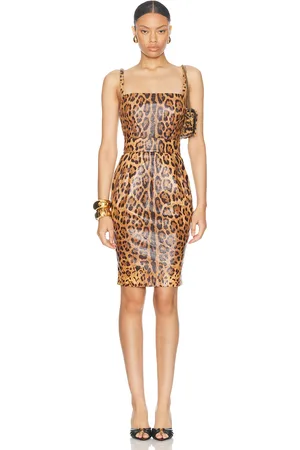 Dolce & Gabbana Leather Leopard Print Dress in - . Size 38 (also in ).