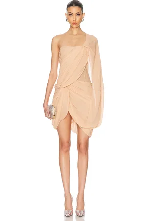 Stella McCartney Creponne Asymmetric Drape Mini Dress in - Blush. Size 40 (also in ).