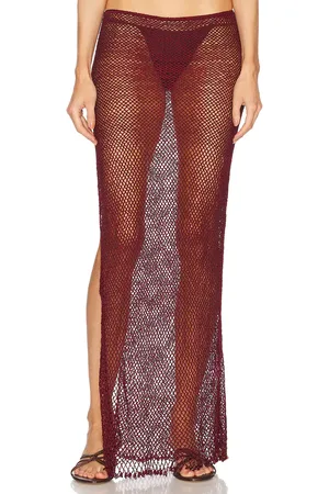 Mirror Palais Crochet Tunic Skirt in - Burgundy. Size L (also in M, S, XS).