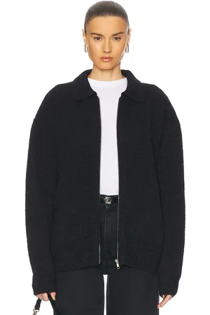 AYA MUSE Knit Zip Up Jacket With Collar in - Charcoal. Size M (also in S, XS, XXS).