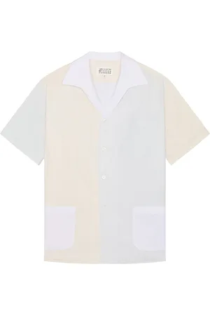 Maison Margiela Short-Sleeved Shirt in White Cream & Light Blue - White. Size 48 (also in 52).