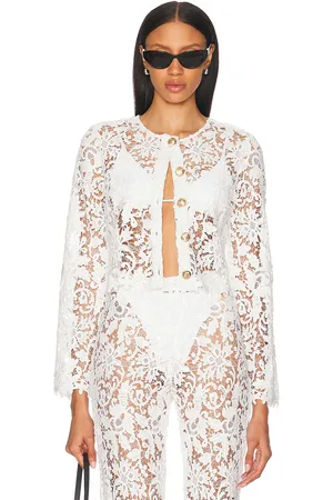 La Porte Coco Lace Button Shirt in - White. Size M (also in ).