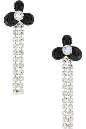AREA Flower Drop Earrings in - Black. Size all.