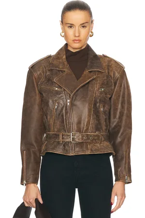 R13 Exaggerated Shoulder Motorcycle Jacket in - Brown. Size L (also in ).
